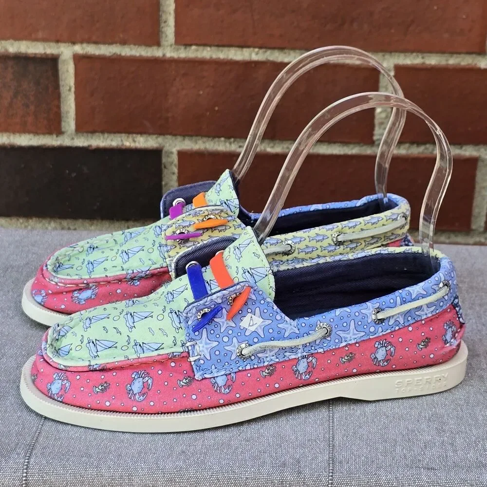 SPERRY X VINEYARD VINES AO PATCHWORK BOATS CRABS STARFISH SHOES KIDS SIZE 2